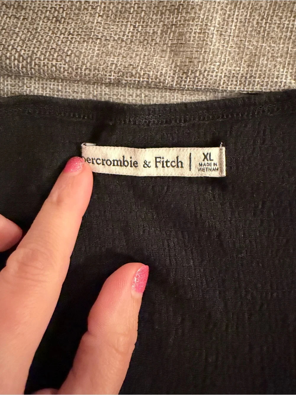 Abercrombie & Fitch Black Puff-Sleeve Tie-Front Smocked Top